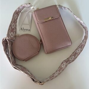✨ NWT Alyssa Mauve/Dusty Rose Vegan Leather Phone Crossbody Bag